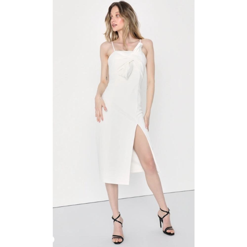 Lulus Memorable Muse White Twist-Front Strapless Midi Dress Medium‎